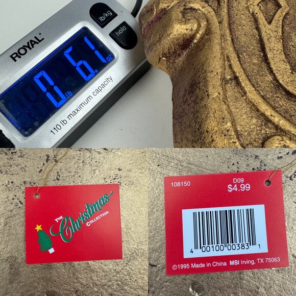 Vtg 95 Seasons Greetings Christmas Holiday Lightweight Foam Sign Gold Color Deco - Picture 8 of 11